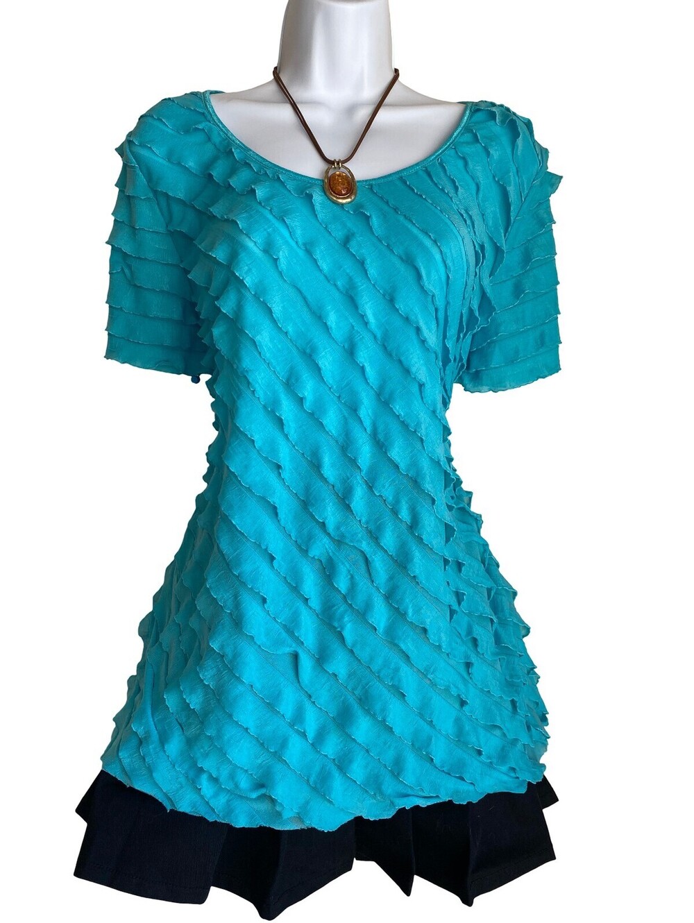 Vintage VTG Notations L Blue Ruffled Texture Tunic Blouse Artsy Boho Roaring 30s